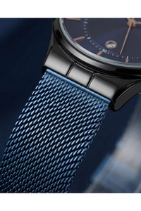 Erkek Kol Saati 42 mm Lacivert Hasır Çelik Kordon Siyah Kasa Lacivert Kadran Quartz 3 ATM