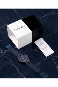 Erkek Kol Saati 42 mm Lacivert Hasır Çelik Kordon Siyah Kasa Lacivert Kadran Quartz 3 ATM