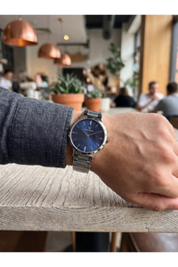 Erkek Kol Saati 42 mm Lacivert Kadran Gümüş Renk Çelik Bilezik