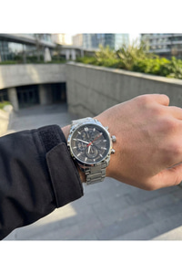Erkek Kol Saati 43 mm Çelik Kordon Siyah Kadran Quartz Mekanizma Mineral Cam 3 ATM
