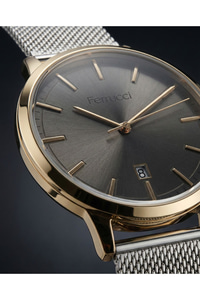 Erkek Kol Saati 44 mm Antrasit Kadran Hasır Çelik Kordon Takvimli Quartz Saat