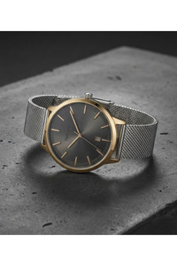 Erkek Kol Saati 44 mm Antrasit Kadran Hasır Çelik Kordon Takvimli Quartz Saat