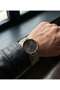 Erkek Kol Saati 44 mm Antrasit Kadran Hasır Çelik Kordon Takvimli Quartz Saat
