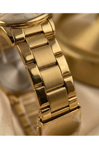 Erkek Kol Saati 44 mm Çelik Kordon Gold Silver Kadran Quartz Mineral Cam 3 ATM
