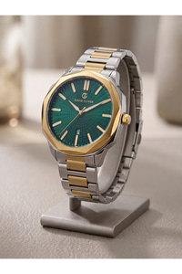 Erkek Kol Saati 44 mm Yeşil Kadran Çift Renk Çelik Kordon
