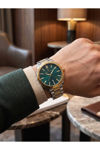 Erkek Kol Saati 44 mm Yeşil Kadran Çift Renk Çelik Kordon