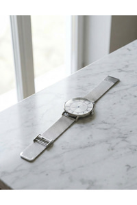 Erkek Kol Saati Beyaz Kadran Mavi Rakamlı Çelik Hasır Kordon Quartz Saat 41-45 mm