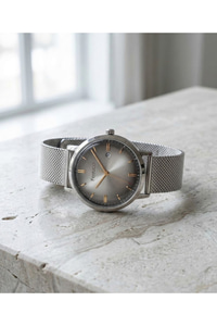 Erkek Kol Saati Gümüş Kadran Hasır Çelik Kordon Takvimli Quartz Saat 41-45 mm