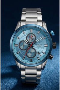Erkek Kol Saati Mavi Kadran Çelik Kordon Kronograf Görünümlü Quartz Mineral Cam 46 mm