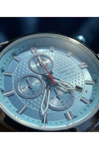 Erkek Kol Saati Mavi Kadran Çelik Kordon Kronograf Görünümlü Quartz Mineral Cam 46 mm