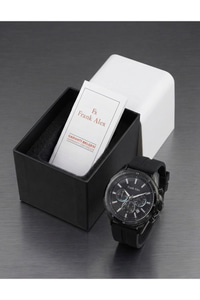 Erkek Kol Saati Siyah Kasa Silikon Kordon Kronograf Görünümlü Quartz Mineral Cam 43 mm