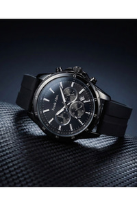 Erkek Kol Saati Siyah Kasa Silikon Kordon Kronograf Görünümlü Quartz Mineral Cam 43 mm