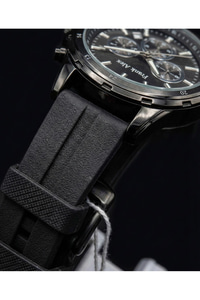Erkek Kol Saati Siyah Kasa Silikon Kordon Kronograf Görünümlü Quartz Mineral Cam 43 mm
