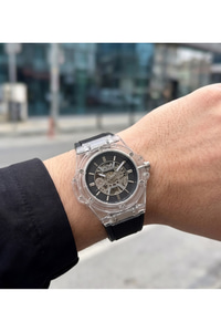 Erkek Saat 42 mm Otomatik Mekanizma Şeffaf Kasa Siyah Silikon Kordon İskelet Kol Saati