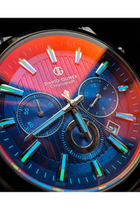 Erkek Saat 43 mm Büyük Kasa Siyah Çelik Renkli Cam Chronograph Kol Saati