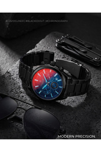 Erkek Saat 43 mm Büyük Kasa Siyah Çelik Renkli Cam Chronograph Kol Saati