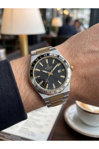 Excellent 42 mm Erkek Kol Saati Siyah Kadran Çift Renk Çelik Kordonlu