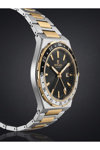 Excellent 42 mm Erkek Kol Saati Siyah Kadran Çift Renk Çelik Kordonlu
