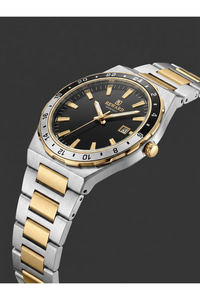 Excellent 42 mm Erkek Kol Saati Siyah Kadran Çift Renk Çelik Kordonlu
