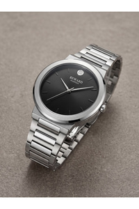 Excellent Erkek Kol Saati 41 mm Siyah Kadran Gümüş Çelik Kordon İnce Kasa 5 ATM