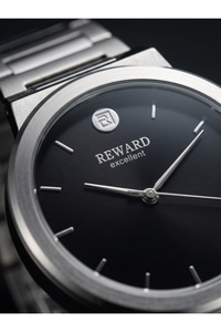 Excellent Erkek Kol Saati 41 mm Siyah Kadran Gümüş Çelik Kordon İnce Kasa 5 ATM