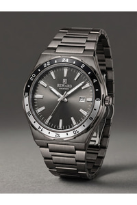 Excellent Erkek Kol Saati 42 mm İnce Kasa Füme Antrasit Çelik Saat
