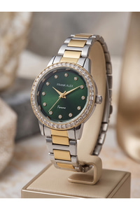 Femme 24 mm Mini Küçük Kasa Çift Renk Metal Kordon Yeşil Taşlı Kadın Saati