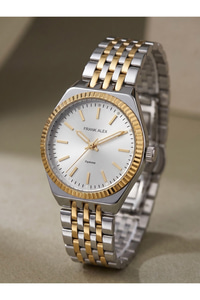 Femme 28 mm Küçük Kasa Gümüş Kadran Çift Renk Metal Kordon Kadın Saati