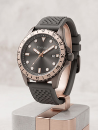 Ferrucci 43 mm Gri Kadran Gri Silikon Kordon Somon Bezel Erkek Kol Saati