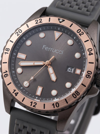 Ferrucci 43 mm Gri Kadran Gri Silikon Kordon Somon Bezel Erkek Kol Saati