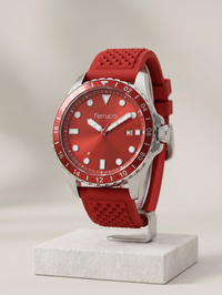 Ferrucci 43 mm Kırmızı Kadran Kırmızı Silikon Kordon Erkek Kol Saati