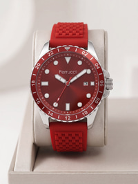 Ferrucci 43 mm Kırmızı Kadran Kırmızı Silikon Kordon Erkek Kol Saati