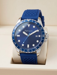 Ferrucci 43 mm Lacivert Kadran Mavi Silikon Kordon Erkek Kol Saati