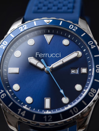 Ferrucci 43 mm Lacivert Kadran Mavi Silikon Kordon Erkek Kol Saati