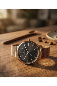 For Motion Erkek Kol Saati 42 mm Hasır Çelik Kordon Kahverengi Kadran Quartz Saat