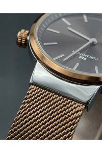 For Motion Erkek Kol Saati 42 mm Hasır Çelik Kordon Kahverengi Kadran Quartz Saat