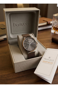 For Motion Erkek Kol Saati 42 mm Hasır Çelik Kordon Kahverengi Kadran Quartz Saat