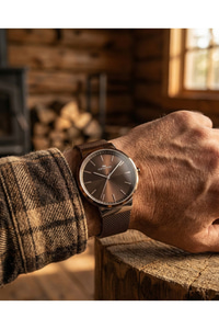 For Motion Erkek Kol Saati 42 mm Hasır Çelik Kordon Kahverengi Kadran Quartz Saat