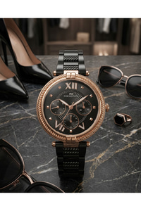 For Motion Kadın Kol Saati 33 mm Siyah Çelik Kordon Rose Gold Detay Şık Saat