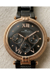 For Motion Kadın Kol Saati 33 mm Siyah Çelik Kordon Rose Gold Detay Şık Saat