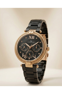 For Motion Kadın Kol Saati 33 mm Siyah Çelik Kordon Rose Gold Detay Şık Saat