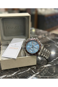 Function Erkek Kol Saati 38 mm Çelik Kordon Mavi Kadran Chronograph Takvim Quartz