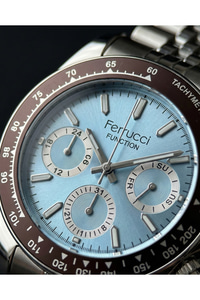 Function Erkek Kol Saati 38 mm Çelik Kordon Mavi Kadran Chronograph Takvim Quartz
