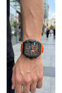 Function Erkek Kol Saati 45 mm Turuncu Silikon Kordon Siyah Kasa Takvimli Spor