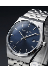 Gümüş Renk Lacivert Kadranlı Takvimli Unisex Kol Saati 37 mm Çelik Quartz