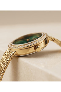 JG Polo Club 26mm Yeşil Kadranlı Gold Renkli Kadın Kol Saati Taşlı Çelik Kordon 5 ATM