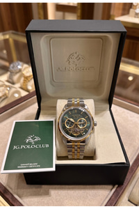 JG Polo Club 39 mm Otomatik Erkek Kol Saati Yeşil Kadran Bombeli Cam Mekanizma Görünümlü Çift Renk Çelik Kordon 5 ATM