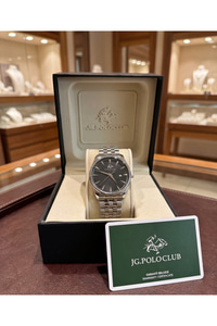 JG Polo Club 42mm Siyah Kadranlı Erkek Kol Saati Çelik Kordon Klasik Damat Saati 5 ATM