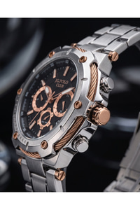 JG Polo Club 44mm Siyah Kadranlı Rose Gold Detaylı Erkek Kol Saati 5 ATM Çelik Kordon