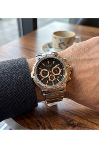 JG Polo Club 44mm Siyah Kadranlı Rose Gold Detaylı Erkek Kol Saati 5 ATM Çelik Kordon